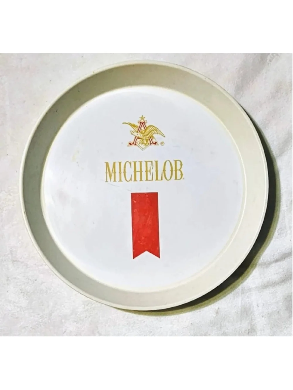 Vintage Circle MICHELOB Beer Bar Serving Tip Tray White W ANHEUSER BUSCH LOGO